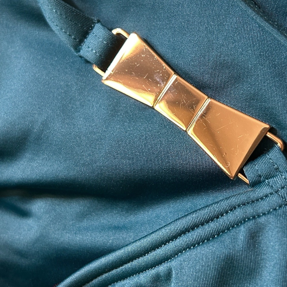 KATE SPADE Teal One Piece Swimsuit sz S Gold Bows Sporty Minimalist Beach Resort - Picture 10 of 13